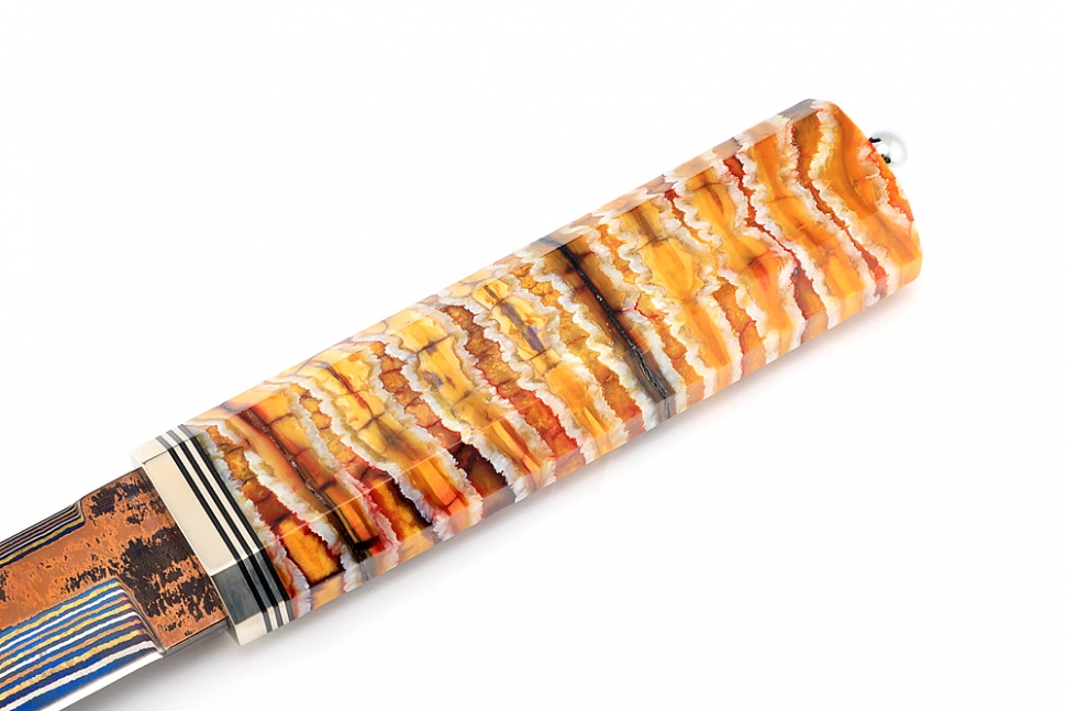 Нож Самурай (ламинат воронение, больстер мокумэ-ганэ, стабилизированный зуб мамонта, подставка) В ЕДИНИЧНОМ ЭКЗЕМПЛЯРЕ