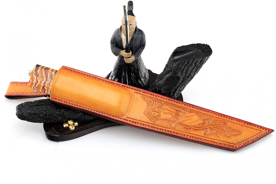 Нож Самурай (ламинат воронение, больстер мокумэ-ганэ, стабилизированный зуб мамонта, подставка) В ЕДИНИЧНОМ ЭКЗЕМПЛЯРЕ