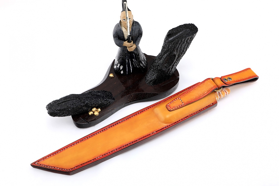 Нож Самурай (ламинат воронение, больстер мокумэ-ганэ, стабилизированный зуб мамонта, подставка) В ЕДИНИЧНОМ ЭКЗЕМПЛЯРЕ