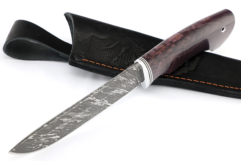 Нож Скат (D2, карельская берёза фиолетовая)