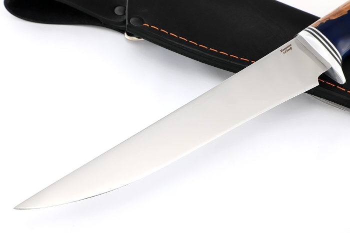 Нож Филейный средний (х12МФ, рукоять гибрид- карельская береза акрил синий)