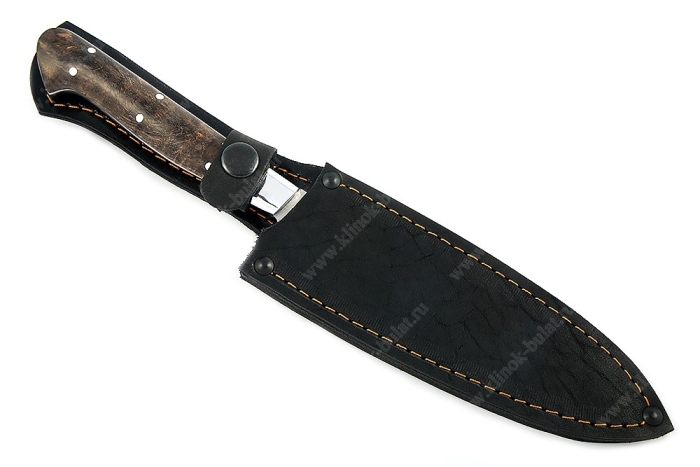 Нож Шеф средний премиум (порошковая сталь Elmax - сатин, дюраль - коричневая стабилизированная карельская берёза) цельнометаллический