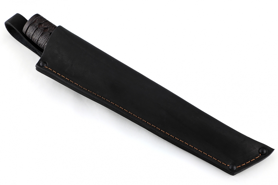 Нож Самурай (мозаичный дамаск с никелем, черный граб, резьба ручной работы) на подставке, ОГРАНИЧЕННАЯ СЕРИЯ