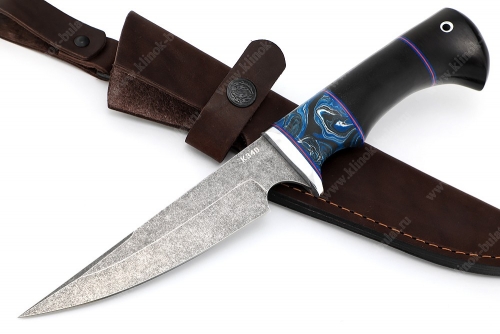 Нож Комар (К340, рукоять чёрный граб, вставка акрил синий)