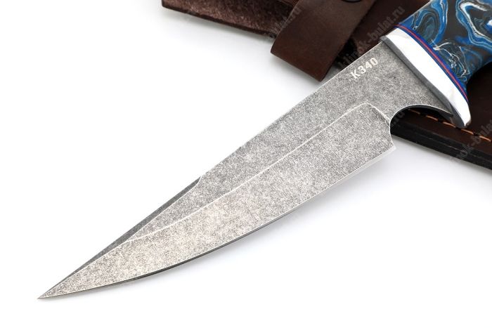 Нож Комар (К340, рукоять чёрный граб, вставка акрил синий)