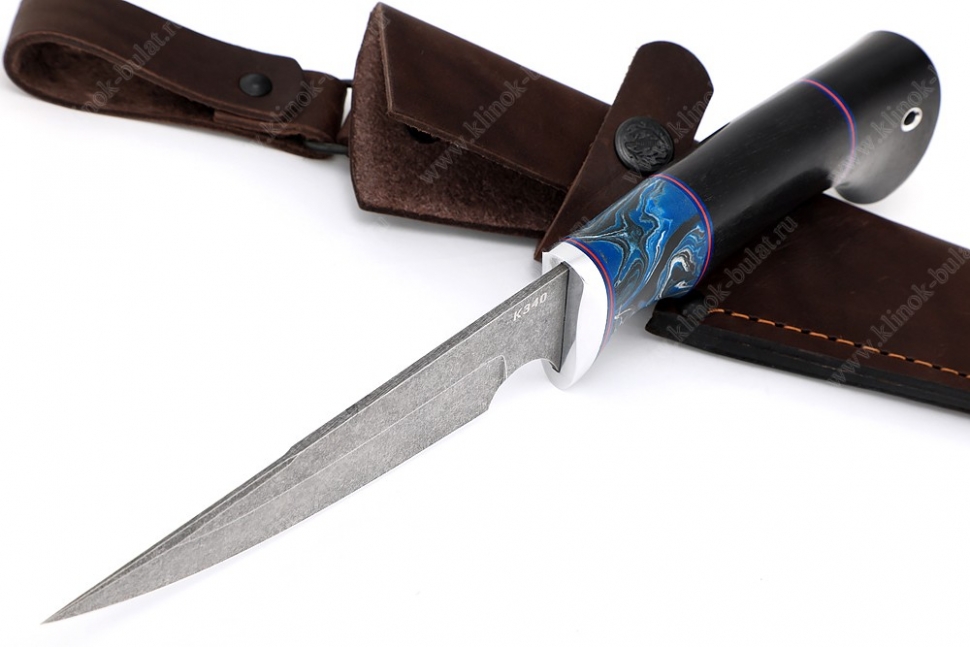 Нож Комар (К340, рукоять чёрный граб, вставка акрил синий)