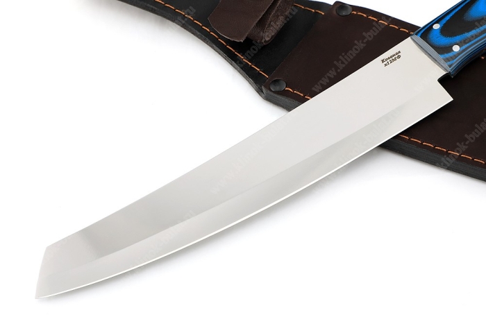 Нож Шеф-повар №2 (х12МФ, цельнометаллический; рукоять G10 синяя)