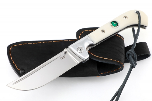 Складной нож Пчак сталь х12МФ рукоять дюраль - белый акрил со значком