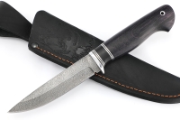 Нож Пантера (дамаск, вставка черный граб, карельская береза фиолетовая)