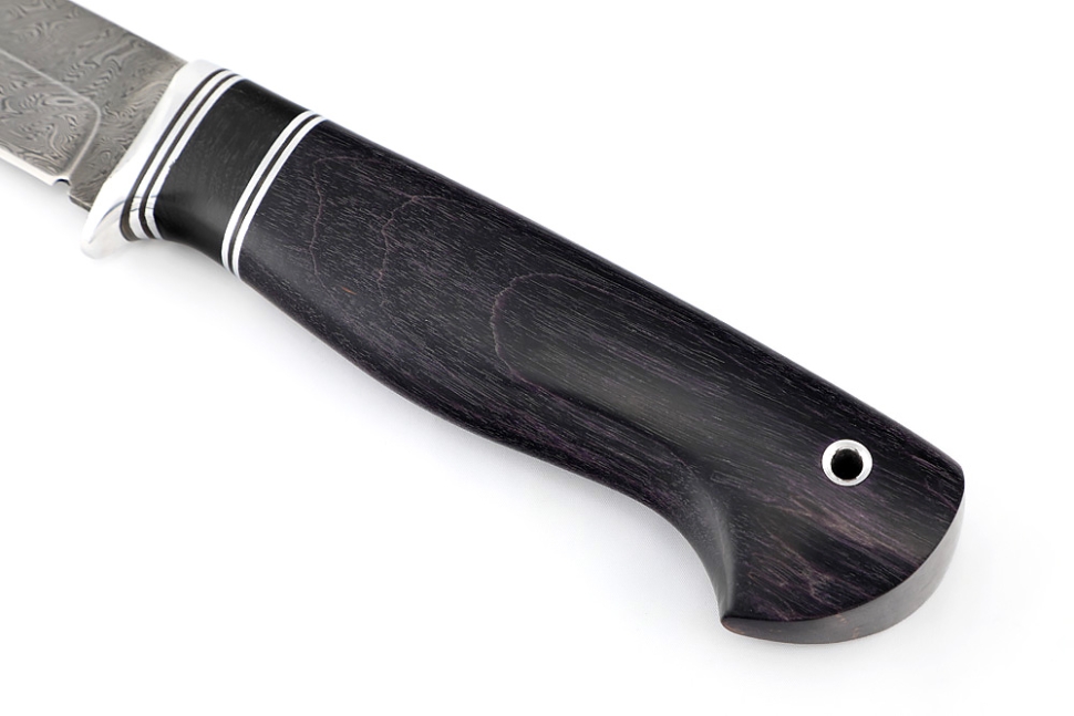 Нож Пантера (дамаск, вставка черный граб, карельская береза фиолетовая)