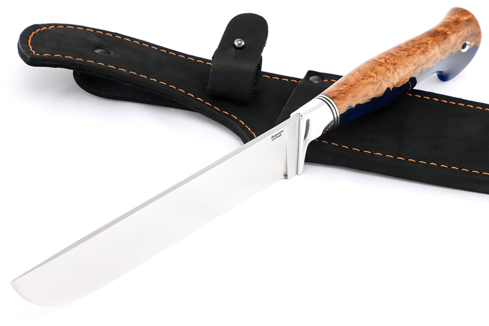 Нож Узбек (х12МФ, рукоять гибрид карельская береза акрил синий)