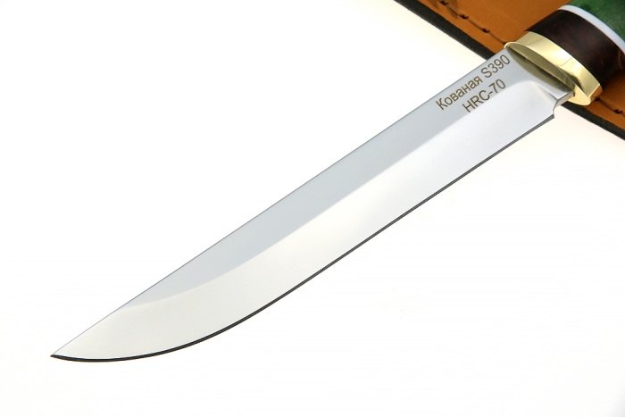 Нож Зубатка-2 (S390, зелёная стабилизированная карельская берёза - чёрный граб)