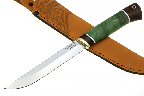 Нож Зубатка-2 (S390, зелёная стабилизированная карельская берёза - чёрный граб)