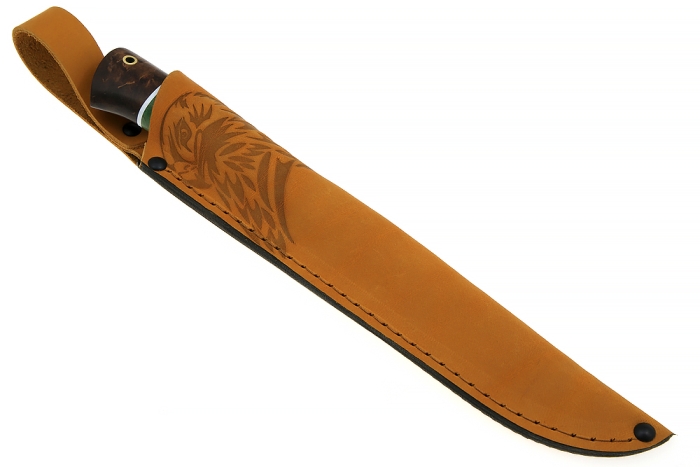 Нож Зубатка-2 (S390, зелёная стабилизированная карельская берёза - чёрный граб)