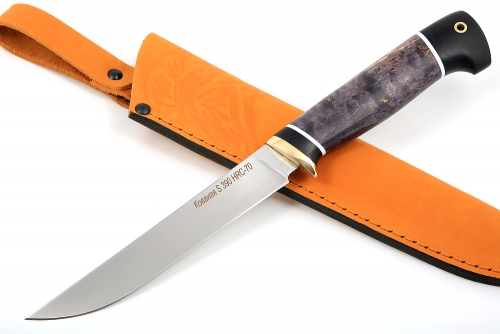 Нож Зубатка (S390, фиолетовая стабилизированная карельская берёза - чёрный граб)