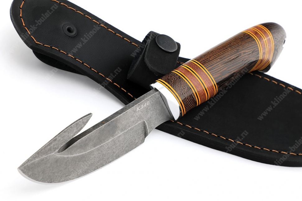 Нож Потрошитель (К340, рукоять наборная венге, вставки бубинга, фибра)