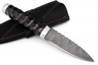 Нож Скин-Ду (дамаск, чёрный граб - дюраль) рукоять обточена под камень