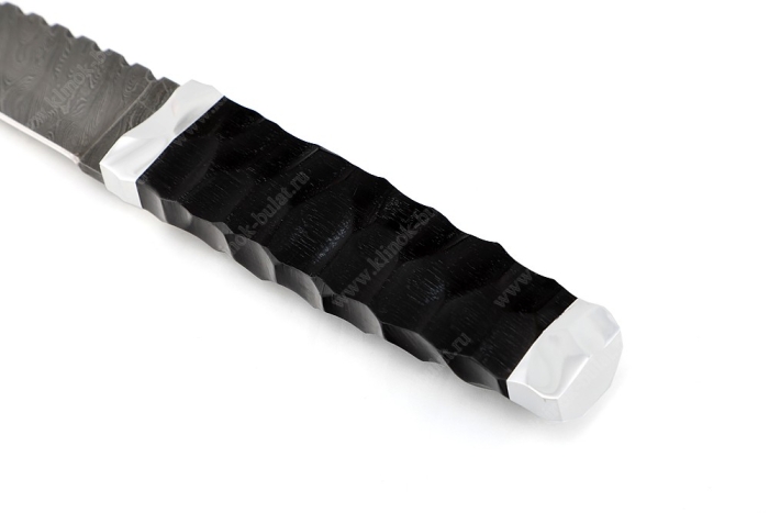 Нож Скин-Ду (дамаск, чёрный граб - дюраль) рукоять обточена под камень