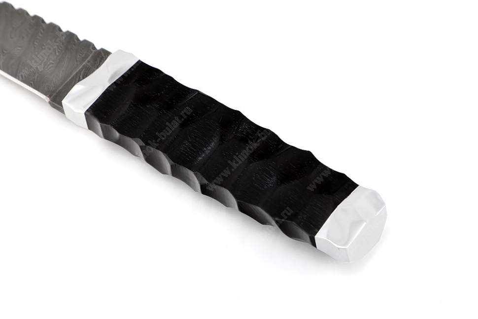 Нож Скин-Ду (дамаск, чёрный граб - дюраль) рукоять обточена под камень