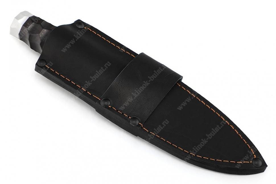 Нож Скин-Ду (дамаск, чёрный граб - дюраль) рукоять обточена под камень