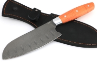 Кухонный нож Сантоку средний (широкий) сталь булат, рукоять карельская береза, цельнометаллический