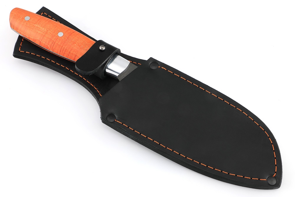 Кухонный нож Сантоку средний (широкий) сталь булат, рукоять карельская береза, цельнометаллический