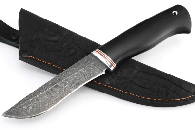 Нож Соболь (дамаск, чёрный граб)