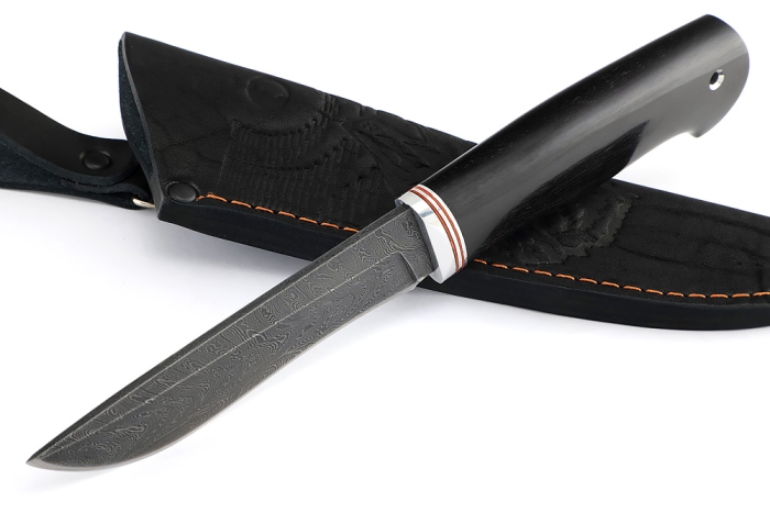 Нож Соболь (дамаск, чёрный граб)