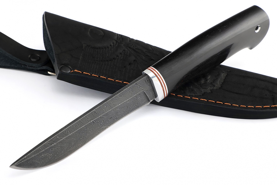 Нож Соболь (дамаск, чёрный граб)
