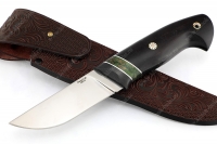 Нож Барсук (S390, гарда карбон, зелёная карельская берёза, чёрный граб, мозаичные пины)