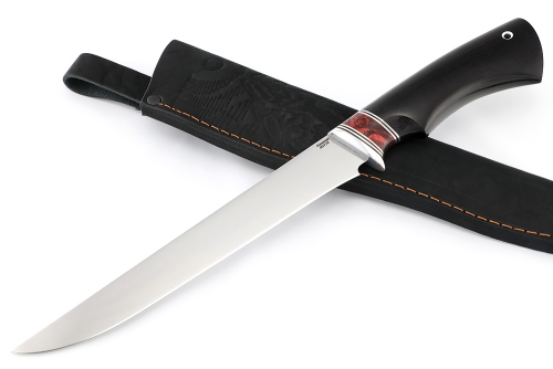 Нож Филейный большой (95х18, вставка акрил красный, черный граб)