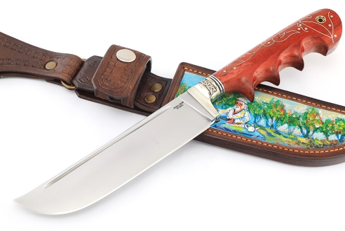 Нож Узбек-2 (S390, падук, резная рукоять, инкрустация) формованные ножны
