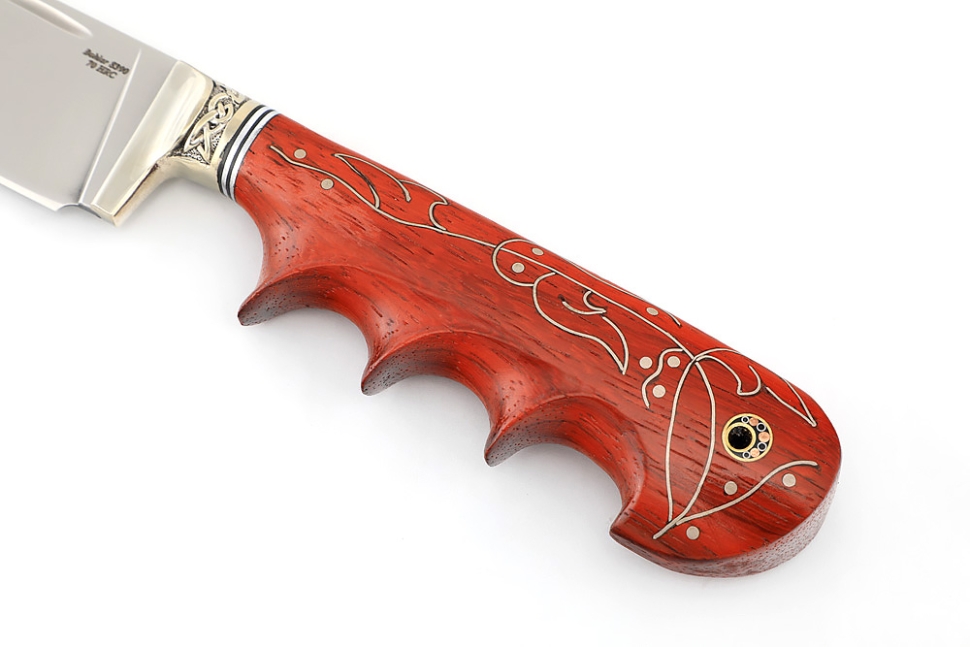 Нож Узбек-2 (S390, падук, резная рукоять, инкрустация) формованные ножны