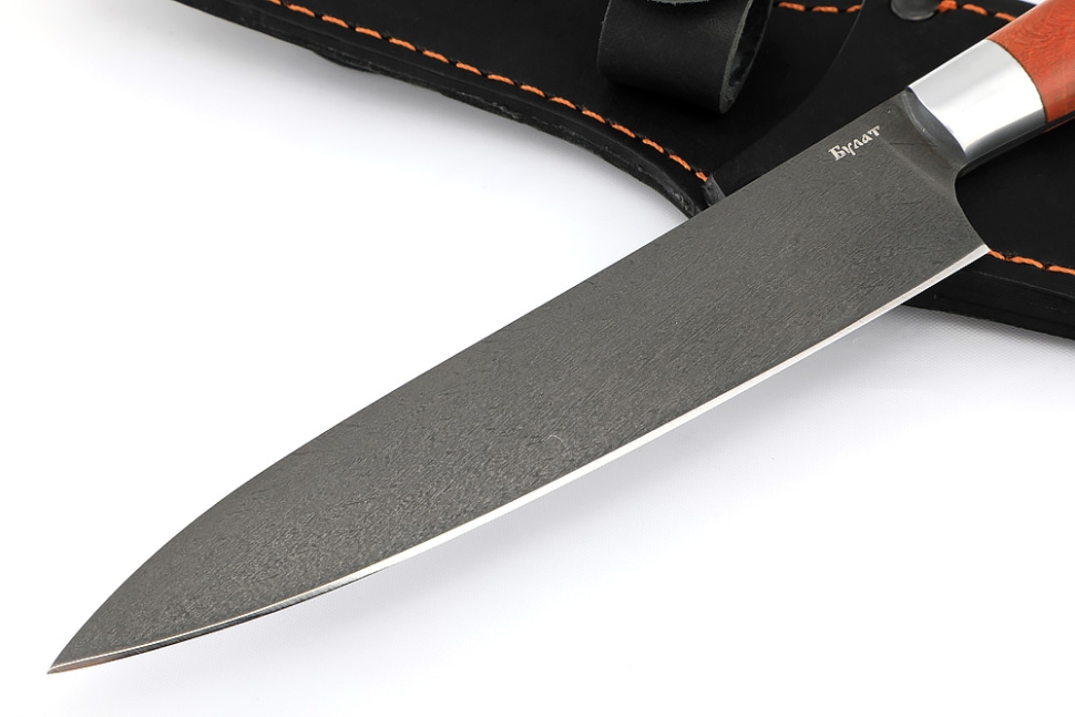 Нож Шеф средний (булат, рукоять - карельская береза) цельнометаллический