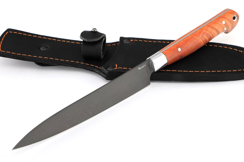 Нож Шеф средний (булат, рукоять - карельская береза) цельнометаллический