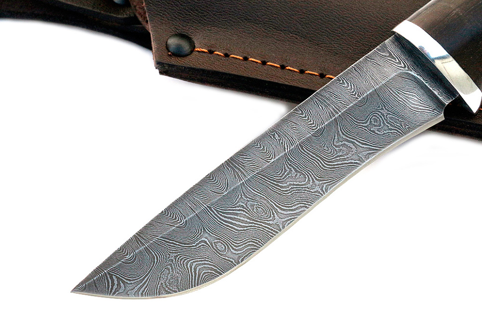 Нож Соболь (дамаск, карельская берёза вставка черный граб)