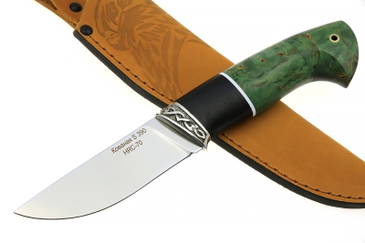Нож Барсук (S390, зелёная стабилизированная карельская берёза - мельхиор) наборная рукоять