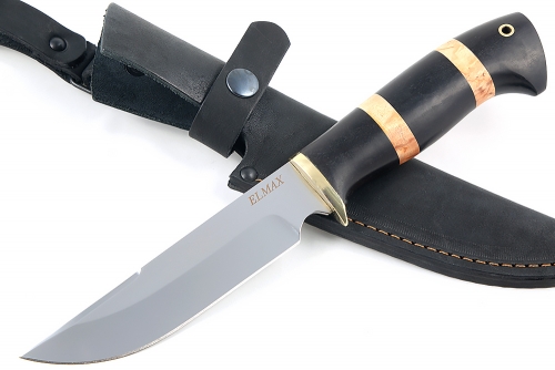 Нож Лесной (порошковая сталь ELMAX, чёрный граб - кап берёзы)