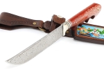 Нож Узбек-2 (нержавеющий дамаск, падук, резная рукоять, инкрустация) формованные ножны - Нож Узбек-2 (нержавеющий дамаск, падук, резная рукоять, инкрустация) формованные ножны