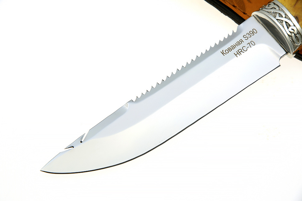 Нож Судак большой (S390, жёлтая стабилизированная карельская берёза - мельхиор)