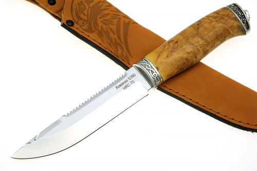 Нож Судак большой (S390, жёлтая стабилизированная карельская берёза - мельхиор)