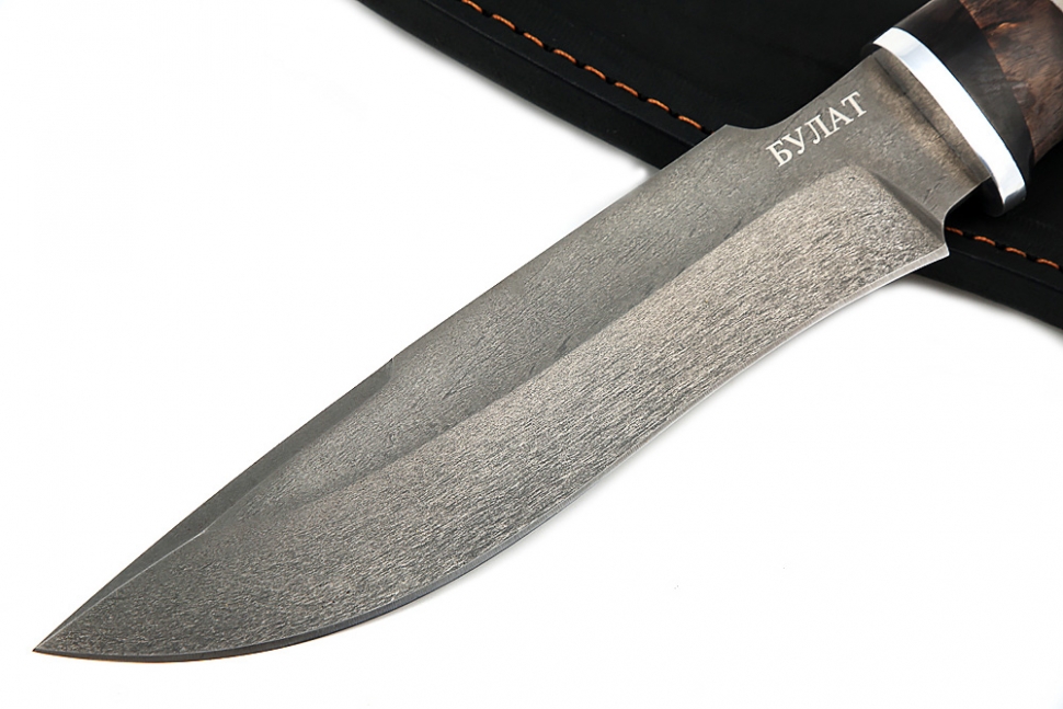 Нож Викинг (булат, рог лося - стабилизированная карельская берёза), выжигание на кости