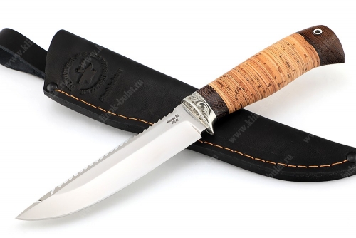 Нож Судак большой (S390, рукоять береста-венге, гарда мельхиор)