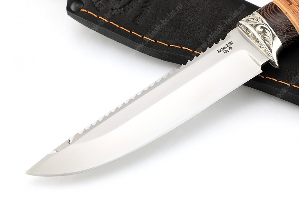 Нож Судак большой (S390, рукоять береста-венге, гарда мельхиор)