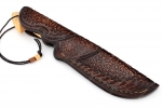 Нож Викинг-эксклюзив (торцевой дамаск с никелем, больстер мокумэ-ганэ, вставки эбен и аризонский IronWood, рукоять самшит) - Ножны из натуральной кожи