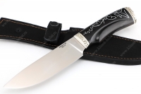 Нож Глухарь (S390, черный граб, инкрустация, мельхиор) резная рукоять