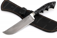 Нож Узбек-2 (Р18, чёрный граб, резная рукоять, инкрустация) мозаичная втулка под темляк