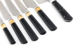 Подставка из черного граба+G10 с набором из 5 ножей и тяпки (Elmax, зуб мамонта+G10) - Подставка из черного граба+G10 с набором из 5 ножей и тяпки (Elmax, зуб мамонта+G10)