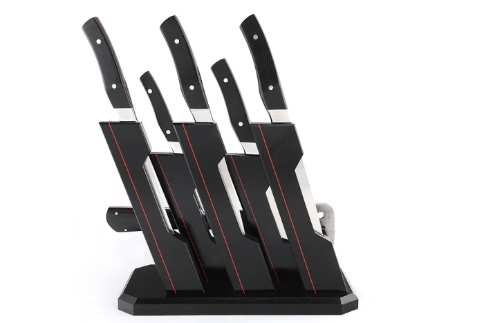 Набор кухонных ножей с тяпкой, на подставке (N690 G10 черная 5шт.)