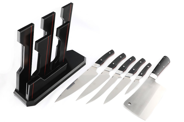 Набор кухонных ножей с тяпкой, на подставке (N690 G10 черная 5шт.)